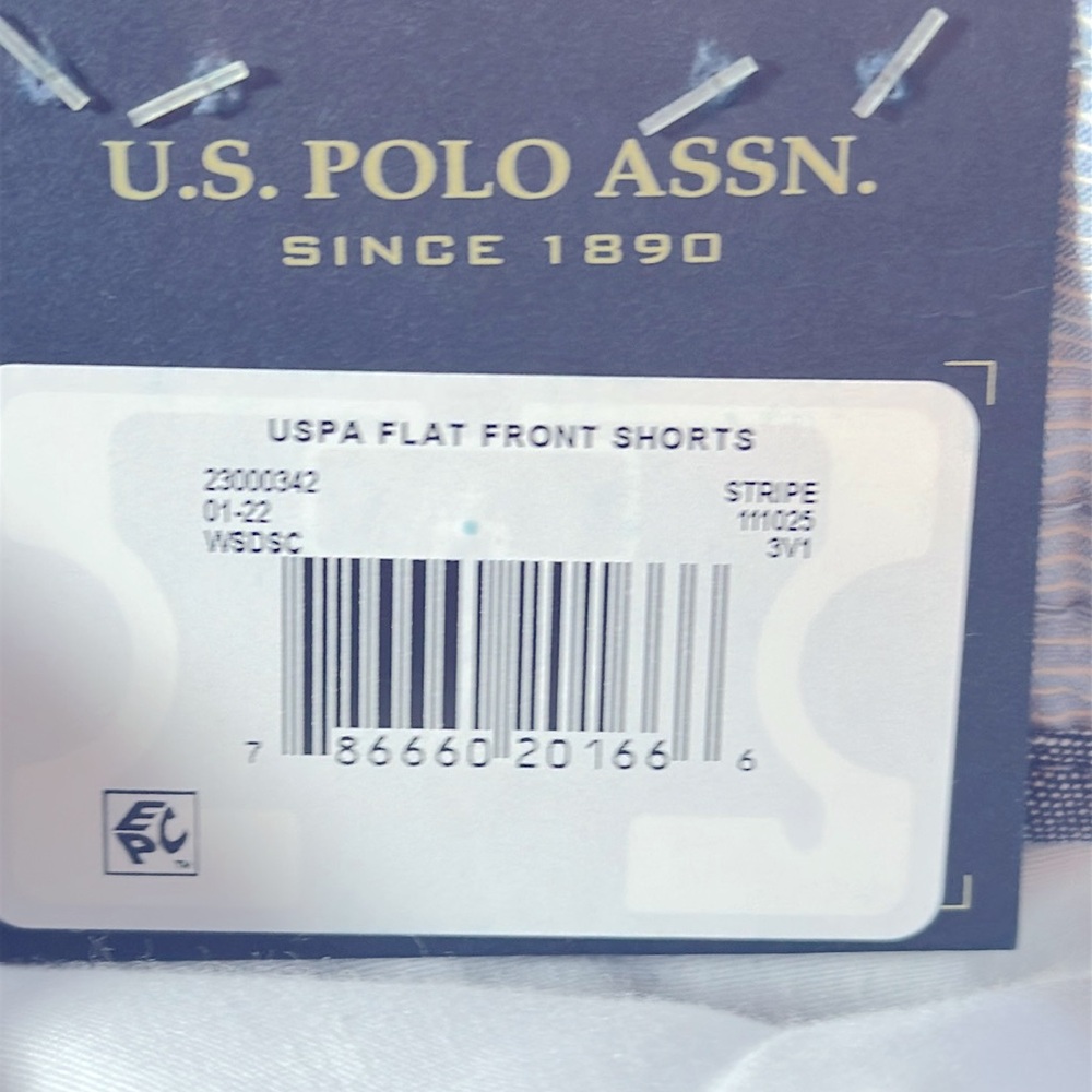 NWT U.S. Polo Assn. Flat Front Striped 12” inseam Cotton Blue Short 46 waist NWT - Picture 8 of 10